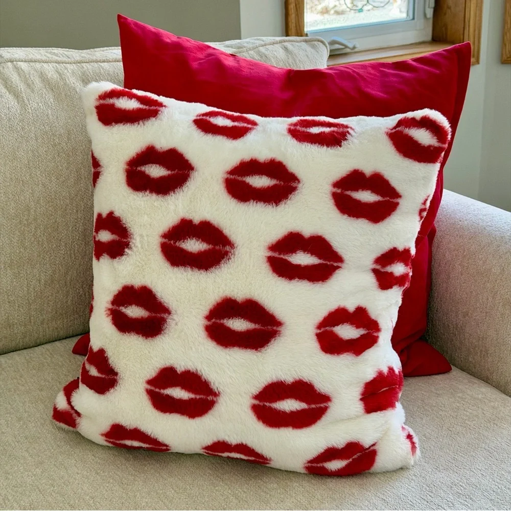Cupcakes & Cashmere Red and White Kiss Print Pillow